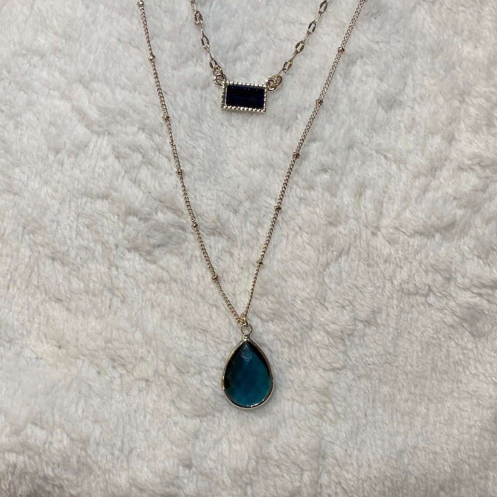 2 Strand Blue Gem Necklace